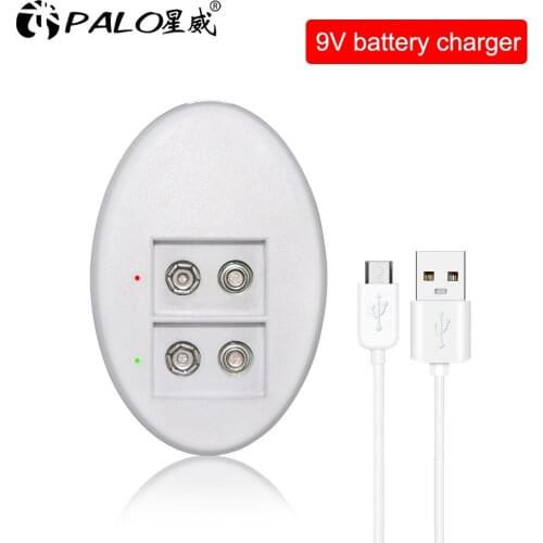 PALO 2 Slots 9V 6F22 Battery Charger 9v USB Charger Smart LED Display For 9V Llithium Li-ion NiMH NiCD Rechargeable Batteries