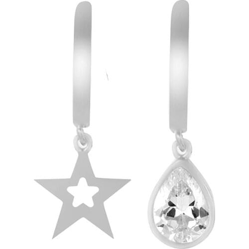 Pretty Rhodium Plated Silver Star Womens 925 Sterling Silver Jewelry Earrings with Zircon