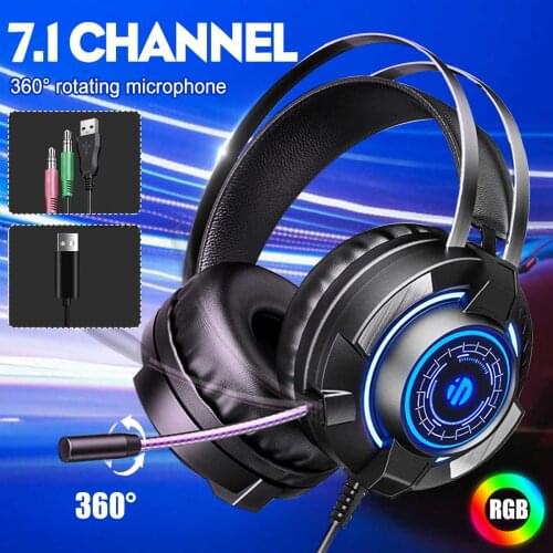 7.1 Sound Card RGB Gaming Headset Head-Mounted 3-in-1 3D Stereo 50mm Hi-Fi Wired Headset With Rotating Microphone For Desktop PC