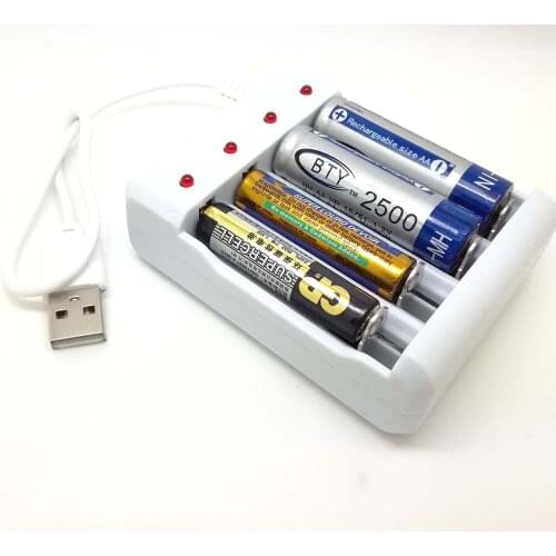 1.2V Universal Smart 4-Slot AA /AAA Rechargeable Battery Charger Adapter USB Plug charging with pc/laptop or phone wall charger