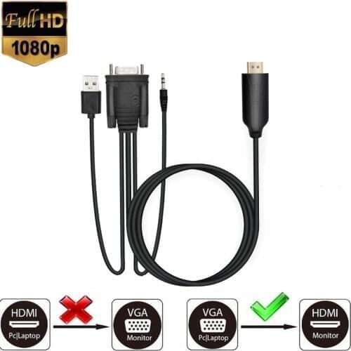1.8M VGA to HDMI cable VGA2HDMI Audio Video Adapter with 3.5mm Audio Full HD 1080P for HDTV PC