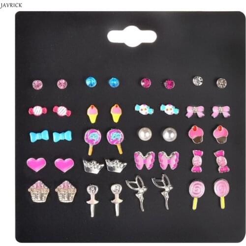 20 Pairs Kids Stud Earrings Set Mixed Color Cute Animal Heart Pearl CZ Studs Kit