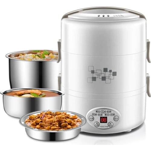 3 Layer Electric Lunch Box 2L Insulation Multifunction Steam Heating Rice Cooker with Steamer Portable Food Container Warmer