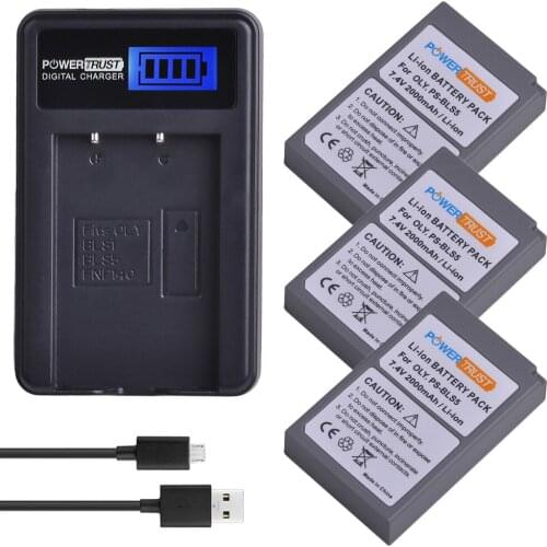 3x 2000mAh PS-BLS5 BLS-5 BLS5 BLS50 Battery + LCD USB Charger for Olympus PEN E-PL2,E-PL5,E-PL6,E-PL7,E-PM2,E-M10,E-M10 II
