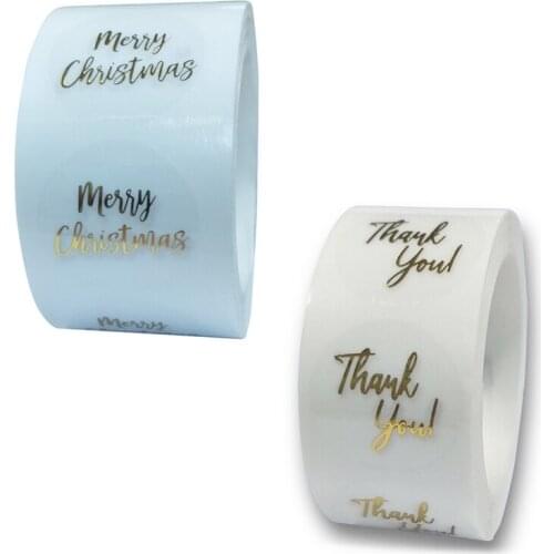500 Pcs/Roll Golden Plated Thank You Merry Christmas Stickers Round 1 Inch Gift Box Package Label Sealing Wedding Decor Decal