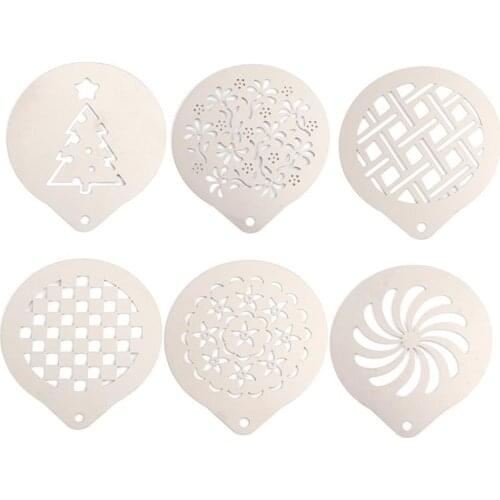 6pcs Coffee Stencils Stainless Steel DIY Cappuccino Latte Milk Foam Art Template Printing Model Kitchen Tool