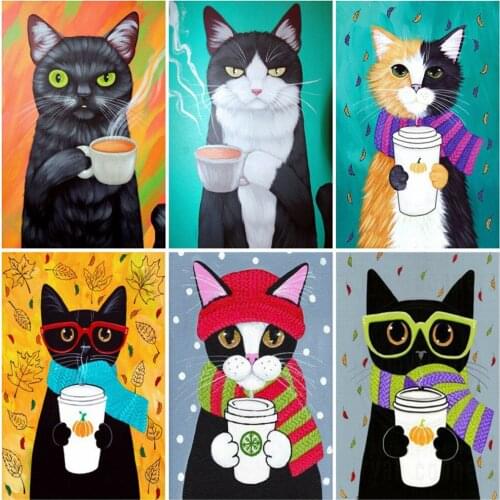EverShine Diamond Mosaic Full Square Drill Cat Cross Stitch Diamond Painting Cartoon Bead Embroidery Handmade Gift Home Decor