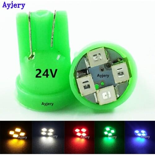 AYJERY 100pcs 24V DC W5W 194 168 T10 1210 4 SMD LED Bulbs White Auto Instrument Lights Reading Lights Car Door Lights White