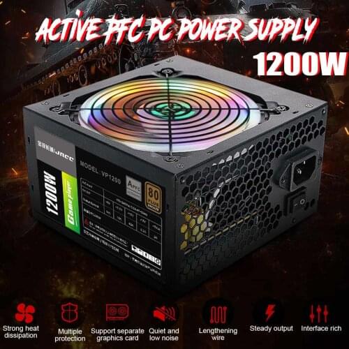 1200W Power Supply Active PFC 120mm LED Fan 12V ATX 8PIN+2x6PIN SATA Led PC Computer Power Supply for Desktop Gaming Computer