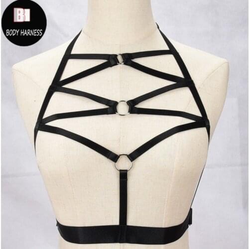 Handmade Black Body Harness Fetish Wear Bondage Lingerie Harness Crop Top Erotic Lingerie Cosplay Gothic Top Women Body Harness