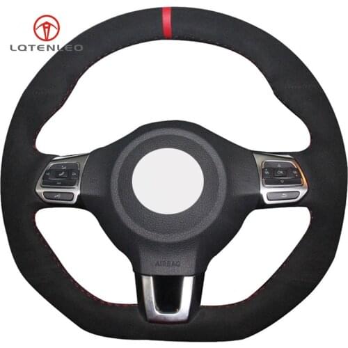LQTENLEO Black Suede Hand-stitched Car Steering Wheel Cover for Volkswagen Golf 6 GTI MK6 VW Polo GTI Scirocco R Passat CC R-Lin