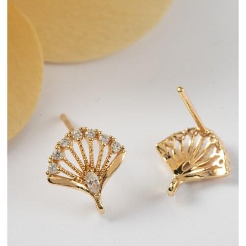 Color Retention 18K True Gold Filled Zircon Sector With Ring Stud Earrings DIY Jewelry Making Findings Accessories