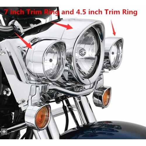 For Harley Street Glide Chrome 7" Headlamp Trim Ring 4.5" Passing Lamp Trim Ring 5.75 inch Headlight Trim Ring