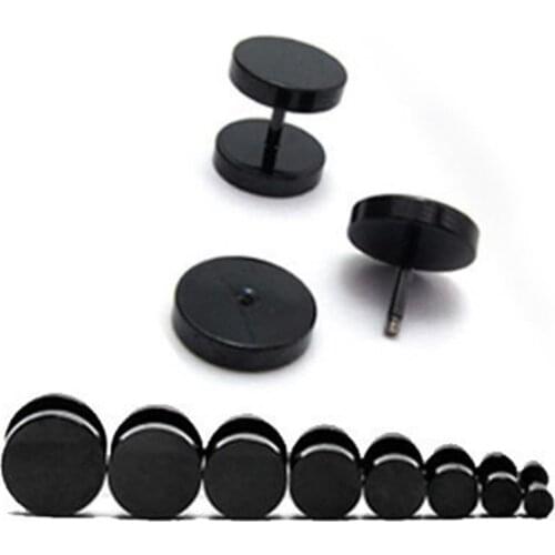 Men Cool Punk Earrings Round Black Stainless Steel Ear Stud Piercing Earrings 3mm - 14mm aretes de mujer серьги женские