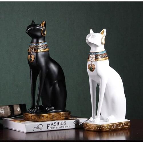 Egyptian Cat God Baster Figurine Statue Vintage Craft Resin Sculpture Ornament for Living Room Wedding Gift Figurines Home Decor