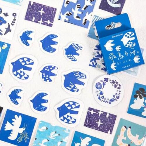 Boxed Stickers (45 pieces) blue Sea and Flying birds Decorative Stickers Handbook Collage Materials
