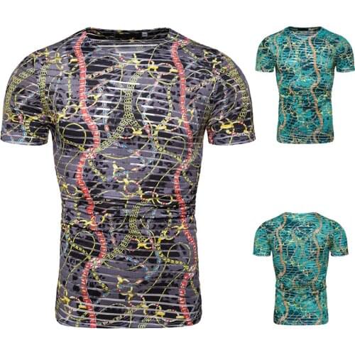 Mens Short Sleeved T-Shirt Round Neck Striped Pullover T-Shirt with Printing Casual Slime Type O-Neck Tops for Youth