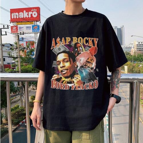 Hot Sale Asap Rocky T-Shirt New Tee Shirt Oversize Summer Hip Hop Tops Casual T-shirts Harajuku Mens/Womens Fashion Streetwear