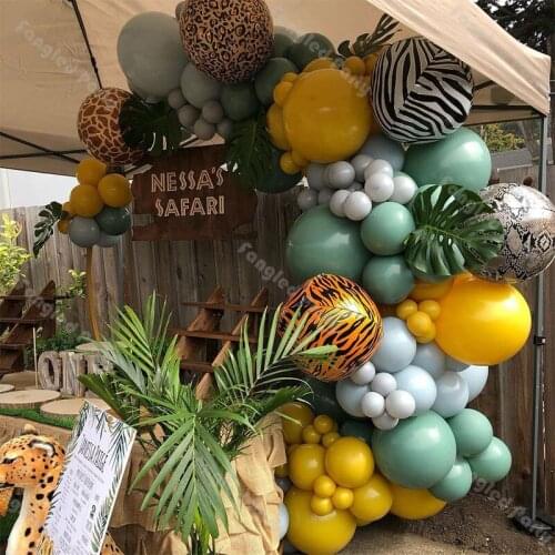 123pcs Sage Green Doubled Blue Balloon Garland Arch Matte Grey Lemon Animal Pattern Baby Shower Gender Reveal Birthday Party Kit