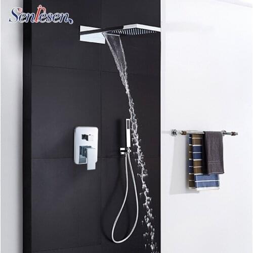 Senlesen Chrome Shower Faucet Waterfall &Rain Shower Head Hot and Cold Water Mixer Tap Para Bathroom Shower Faucet