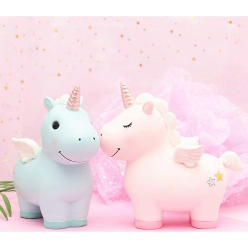 Cute Unicorn Piggy Bank Resin Cartoon Animal Money Box for Kids Gifts Toys Home Decoration Accessories