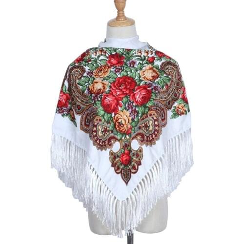 Hot sale Fashion Russian Big Size Square Scarf Winter Printe Cotton Long Tassel Flotral Shawls Women Spring Winter Pashmina Cape