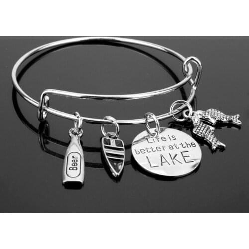 Life Is Better at the Lake Cuff Bracelet Bangle Engraved Beach Handmade Charm Bracelet Jewelry Fathers Day Gifts -30