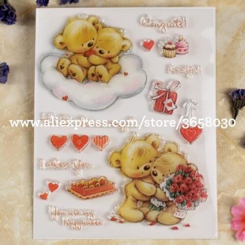 Bear Congrats Love you for the dream couple Scrapbook DIY photo cards rubber stamp clear stamp transparent stamp 80712207