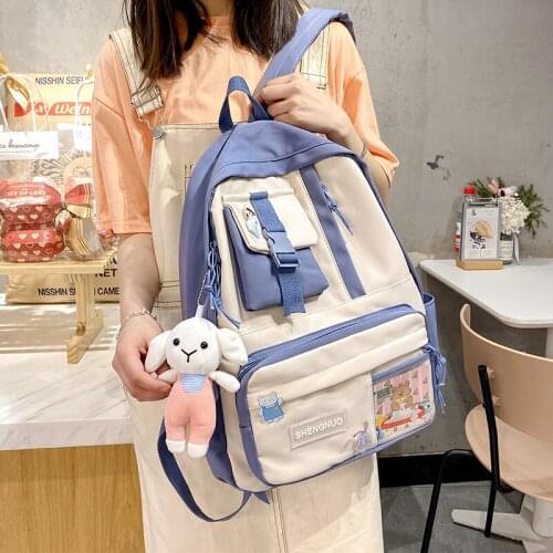 Fashion Contrast Color Design Womens Backpack Cute Teen Schoolgirl Attending Class with Schoolbag Kawaii Japanese New Backpacks