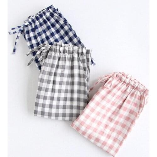 New Couple Lattice Pajama Pants Men and Women Summer Thin Cotton Trousers Casual Home Pants Sleepwear Plaid Pajama Pants