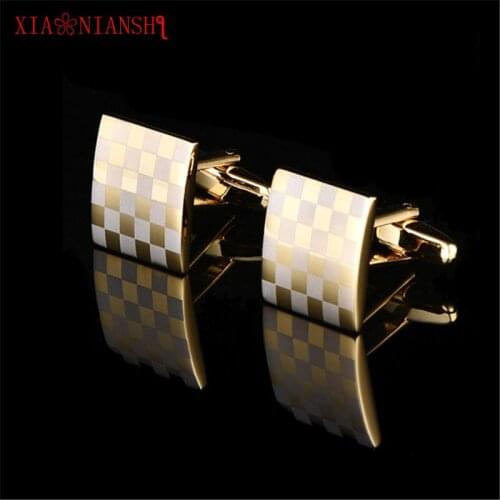 XIAONIANSHI High Quality Men Cuff Links Vintage Mens Wedding Party Gift Classical Grid Cufflinks Engraved Gold 2017 New Classic