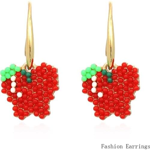 New Fashion Women Earrings Beads Cute Apple Shape Birthday Party Drop Earrings Statement Long Dangle Jewelry Accessories Gift