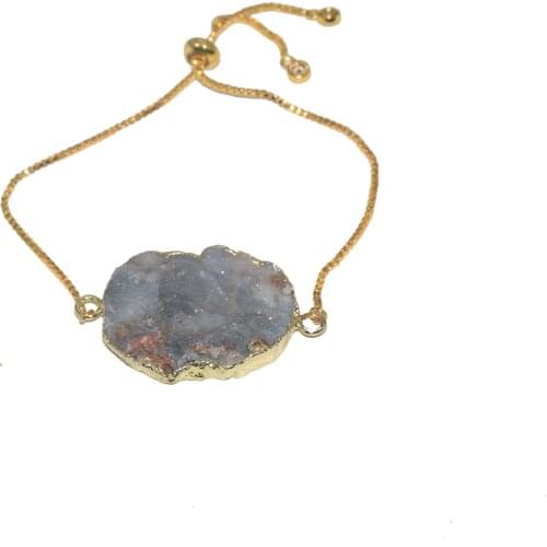 New Style Natural Jewelry Raw Geode druzy Irregular galaxy agates slice chain bracelet homme Grey stone mens bracelets 2019