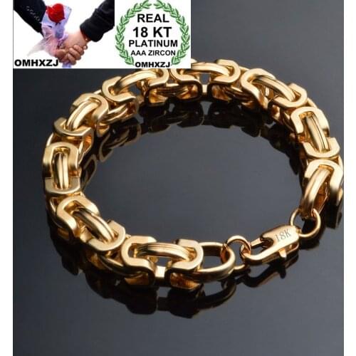 OMHXZJ Wholesale Personality Fashion Man Party Wedding Gift Gold 9mm Thick Chain 18KT Gold Bracelet+Necklace Jewelry Set SE45
