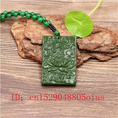 Natural Green Jade Chinese Character Pendant Beads Necklace Fashion Charm Jadeite Jewelry Carved Amulet Gifts for Women Men