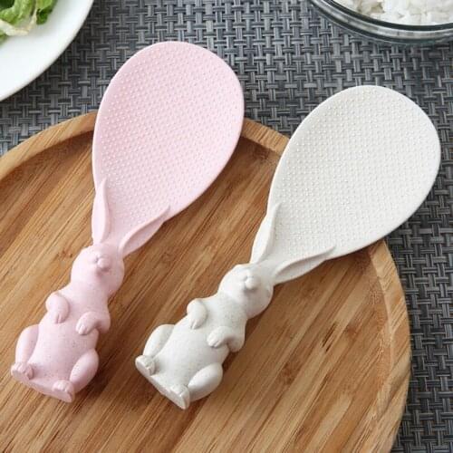 Creative Standing Rice Spoon with Cartoon Rabbit Shape Handle Wheat Straw Non-Stick Shovel Plastic Service Scoop Paddle