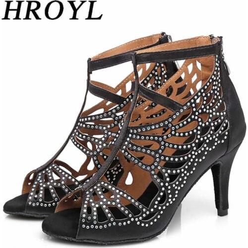 Professional Performance Latin Dancing Shoes Shiny Rhinestones Ballroom Salsa Dance Shoes Zipper Style Sandals HROYL