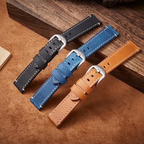 New Handmade Vintage Men Leather Watchbands Crazy Horse Style Watch Straps 20mm 22mm 24mm Replace Band Watch Accessories