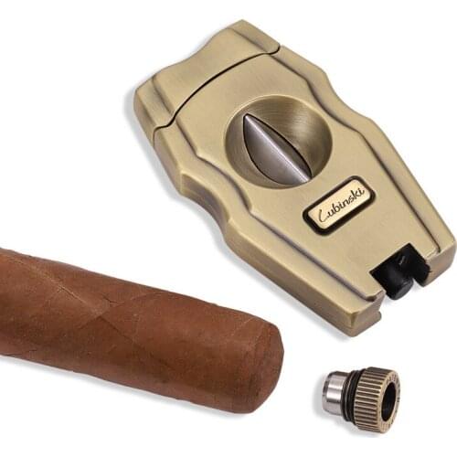 Cigar Cutter, Stainless Steel V-Cut Cigar Cutter Built-in Cigar Puncher Cigar Punch And Cigar Holder Mens Gadget