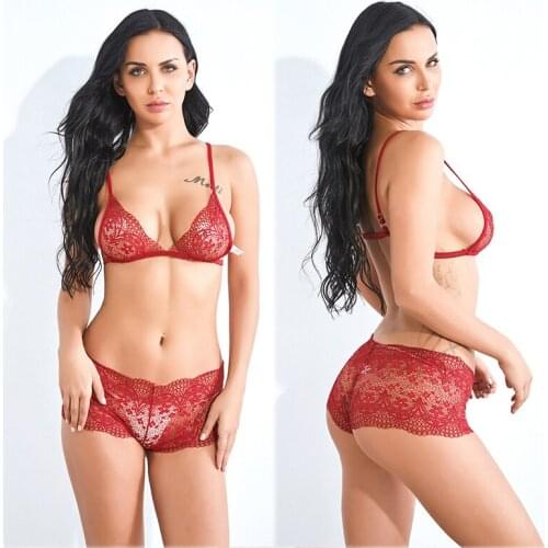 Sexy Lingerie French Womens underwear Mesh Cutout Lace Flower Bralette Bra Comfort Push up Red Female Underwear