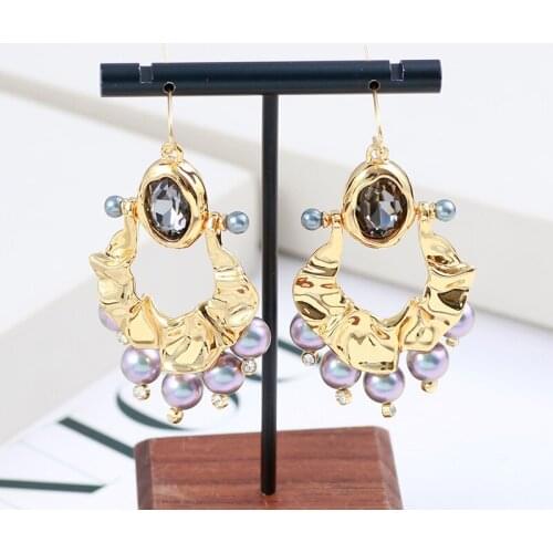European and American personality design irregular black pearl tassel girls retro earrings