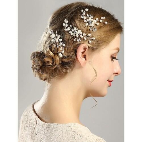 Bridal hairpin gold and silver white pearl hairpin bridal dress modeling accessories