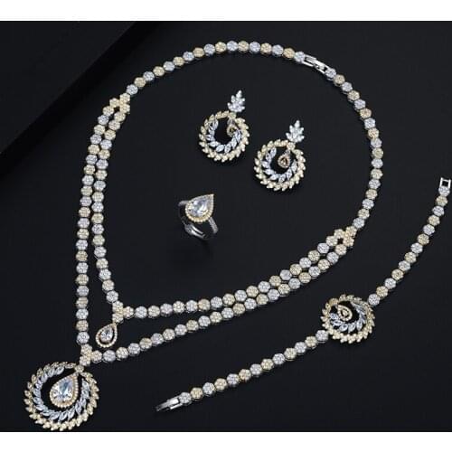 Be 8 Luxury Elegant Water Drop Shape Wedding Zirconia Jewelry Set Round Design Micro Zirconia African Beads Jewelry Sets S458