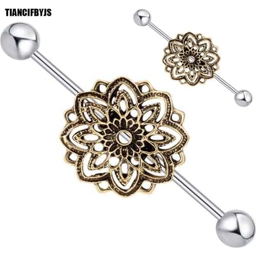TIANCIFBYJS 14G Stainless Steel Industrial Barbell Earrings Flower Cartilage Helix Tragus Ear Bar Piercing Body Jewelry 20pcs