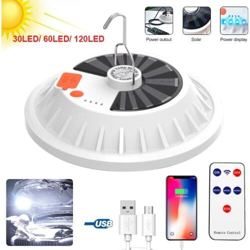 Portable Rechargeable 120 SMD LED USB Port Outdoor Camping Tent Light Lantern Hiking Ultra Bright Hook Lamp Mobile Power Bank