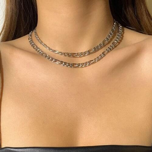 Vintage Punk Double Layers Thick Chains Necklace for Women Sexy Hollow Geometric Choker Necklace Colar Jewelry Party Gift