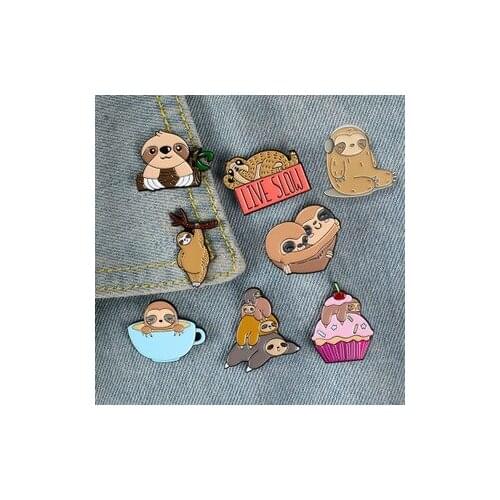 JEWELRY 8styles Sloth pin Sleeping Hanging Hugging lapel pins Badges Brooches for women girls Live Slow Jewelry Accessories