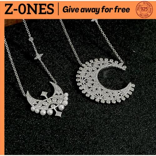 S925 sterling silver women silver moon pendant necklace adjustable with natural pearl luxury fashion cute monaco jewelry gift