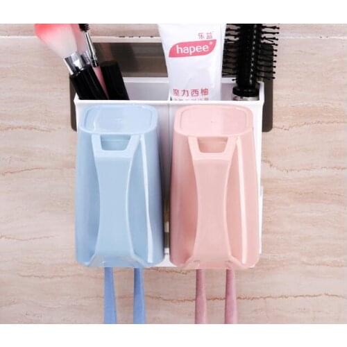 1SET Multi-function Wall Hanging Traceless Sticking Toothbrush Rack Shelf Washing Cover Device Toothbrush Holder with Cup KP 024