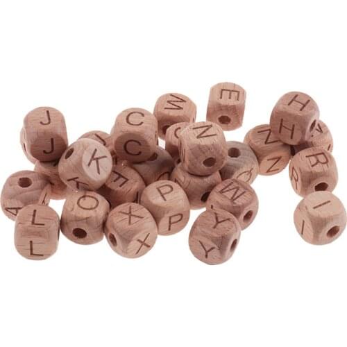 100PCS Baby Teethers Beads 12mm Letter Beech Beads Pacifier Chain Letters Wooden Toys Pacifier Personalized Newborn Gifts